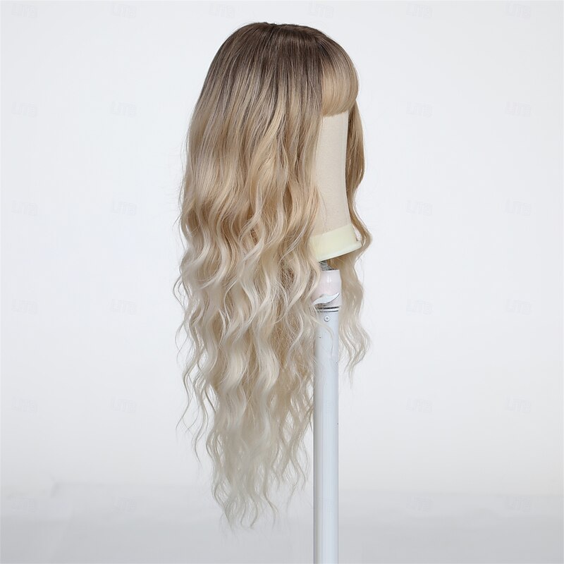 Synthetic Wig Uniforms Career Costumes Princess Curly Wavy Middle Part Layered Haircut Machine Made Wig 24 inch Light golden Synthetic Hair Women's Cosplay Party Fashion Brown4