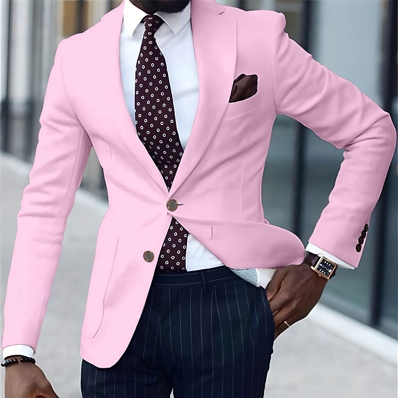 Men's Graduation Blazer Business Cocktail Party Wedding Party Fashion Casual Spring &  Fall Polyester Solid Color Pocket Buttons Comfortable Single Breasted Blazer Light Pink White Yellow Pink3