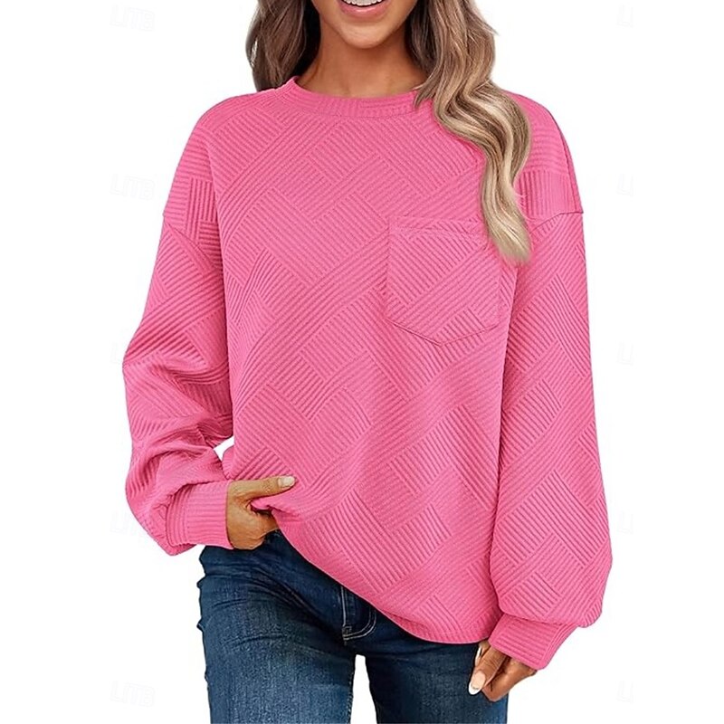 Women's Sweatshirt Casual Street Dailywear Crew Neck Pocket Long Sleeve Black Fuchsia Green Gray Fall Winter