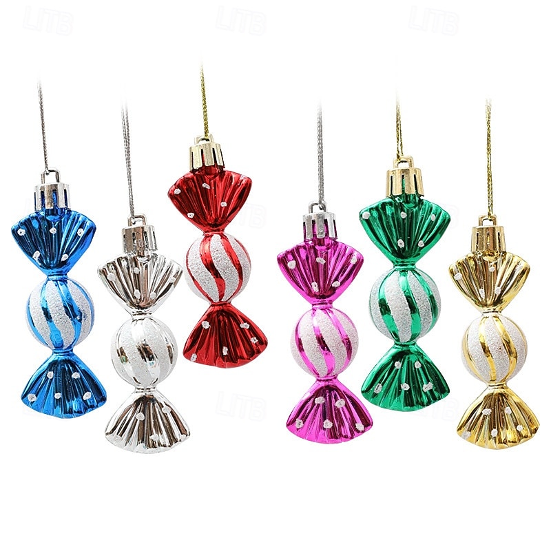 Christmas Mini Peppermint Candy Cane Ornaments, Christmas Decoration Xmas Party Small Round Candy Tree Hangings, Electroplated Plastic Painted Candy Balls2