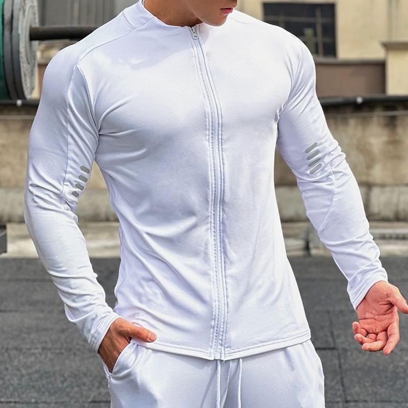 Men's Athletic Shirt Gym Shirt Fitness Shirt Padded Compression Shirt Full Zip Long Sleeve Top Casual Athleisure Fall Solid Colored Thermal Warm Soft Gym Workout Walking Jogging Sportswear Activewear4