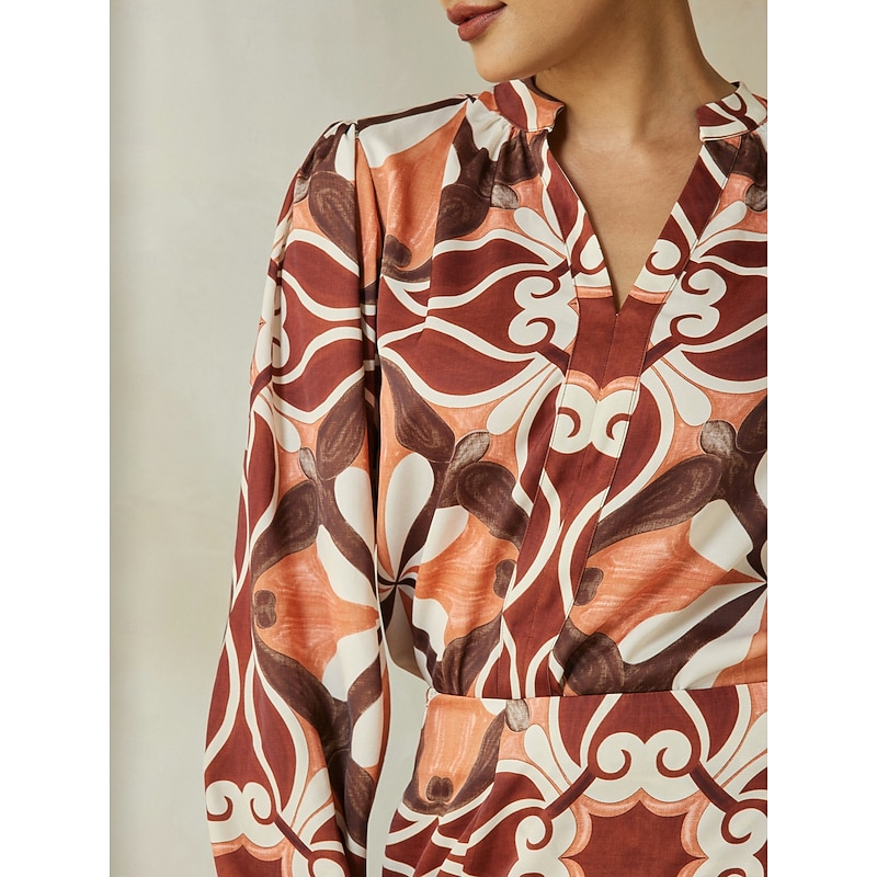 Satin Bohemia Split Neck Lantern Sleeve Blouse3