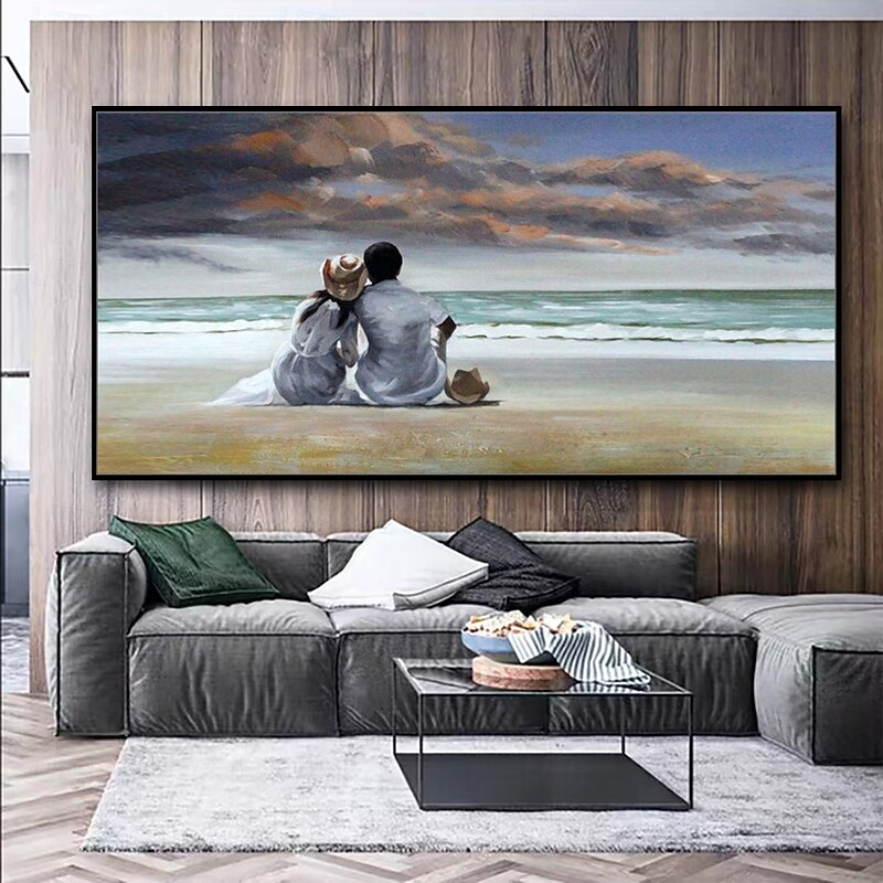 Mintura Handmade Seaside Couple Oil Paintings On Canvas Wall Art Decoration Modern Abstract Landscape Picture For Home Decor Rolled Frameless Unstretched Painting