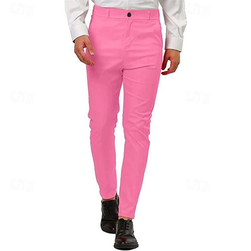 Men's Dress Pants Skinny Trousers Chinos Buttons Pocket Plain Comfort Formal Party Work Fashion Classic Style Pink Blue Micro-elastic