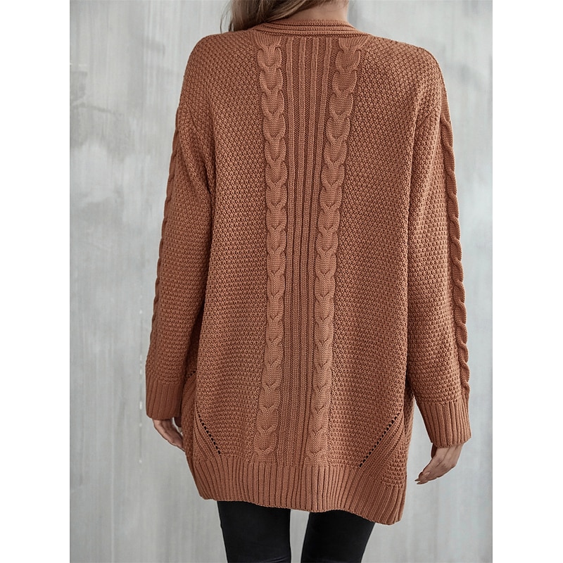 Women's Sweater Fashion Daily Casual Graphic Print Open Front Knitted Textured Long Sleeve Long Tops Knit Home Work Black Pink Fall Winter2