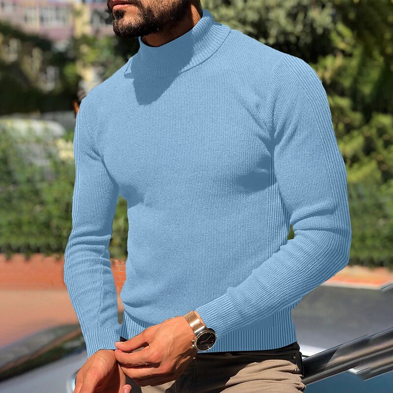 Men's Turtleneck Sweater Pullover Sweater Jumper Knit Tunic Knitted Plain Turtleneck Stylish Casual Daily Going out Clothing Apparel Spring Fall Black White S M L4
