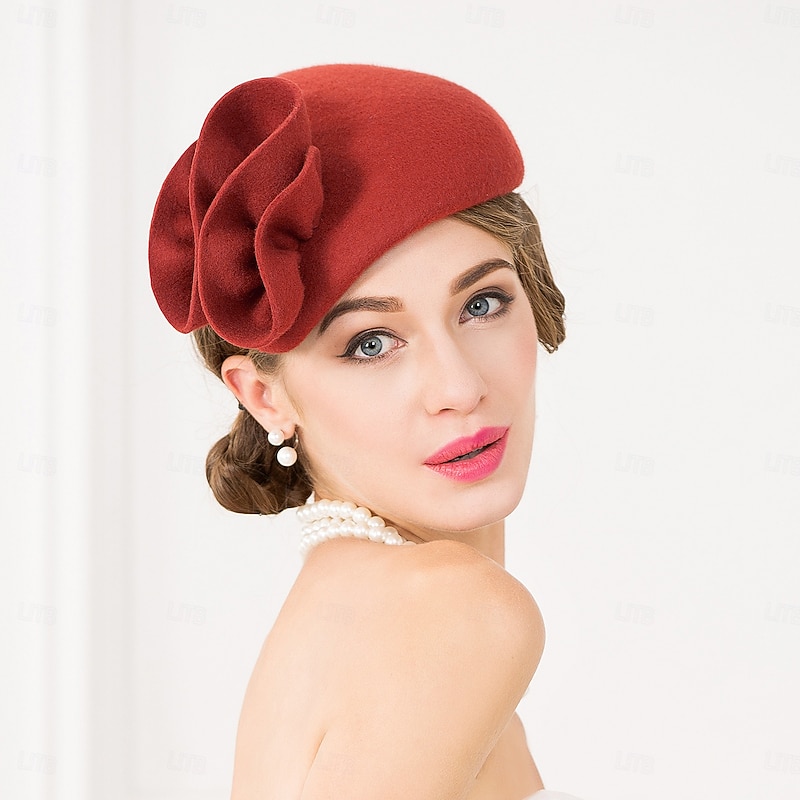 Headwear 100% Wool Beret Hat Saucer Hat Top Hat Wedding Tea Party Elegant Wedding With Floral Pure Color Headpiece Headwear4