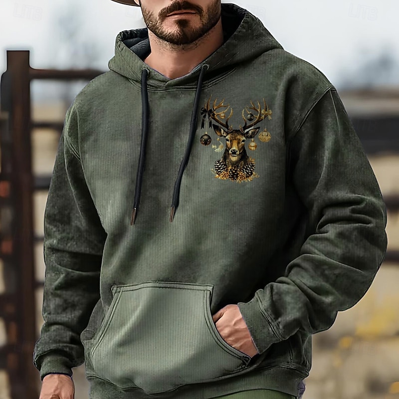 Christmas Men's Elk Hoodie Hoodies Sweatshirt Fashion Cowboy Long Sleeve Hooded Blue Purple Pocket 3D Print Fall Winter Designer2