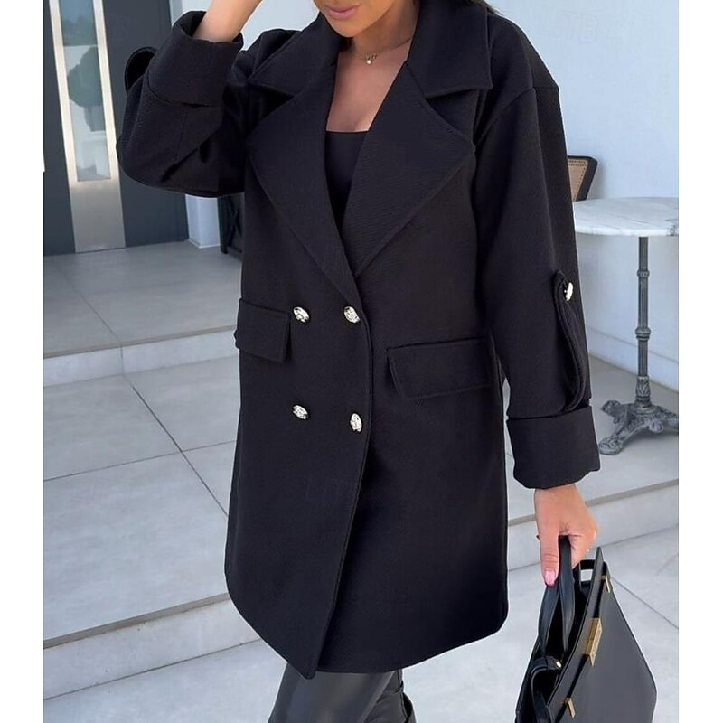 Women's Coat Trench Coat Street Daily Wear Vacation Fall Winter Long Coat Loose Fit Warm Stylish Casual Jacket Long Sleeve Solid Color with Pockets Black White Army Green3