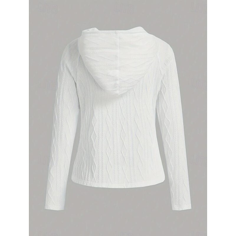 Women's Hoodie Sweatshirt Elegant Fashion Plain Work Dailywear Casual Hooded Long Sleeve Black White Fall Winter3