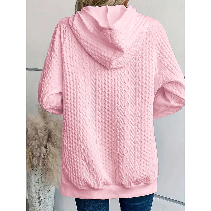 Women's Hoodie Sweatshirt Elegant Modern Plain Work Hooded Pocket Loose Fit Long Sleeve White Pink Spring Fall Winter2