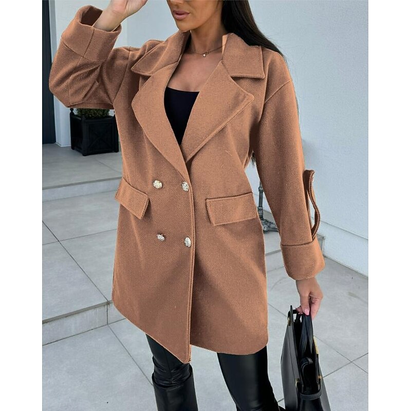 Women's Coat Trench Coat Street Daily Wear Vacation Fall Winter Long Coat Loose Fit Warm Stylish Casual Jacket Long Sleeve Solid Color with Pockets Black White Army Green2