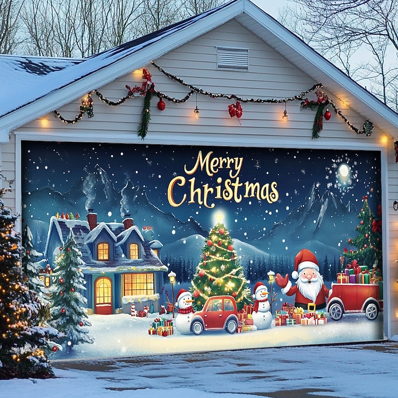 Christmas Outdoor Garage Door Cover Xmas Banner Merry Christmas Large Christmas Backdrop Decoration for Holiday Outdoor Garage Door Home Wall Decorations4