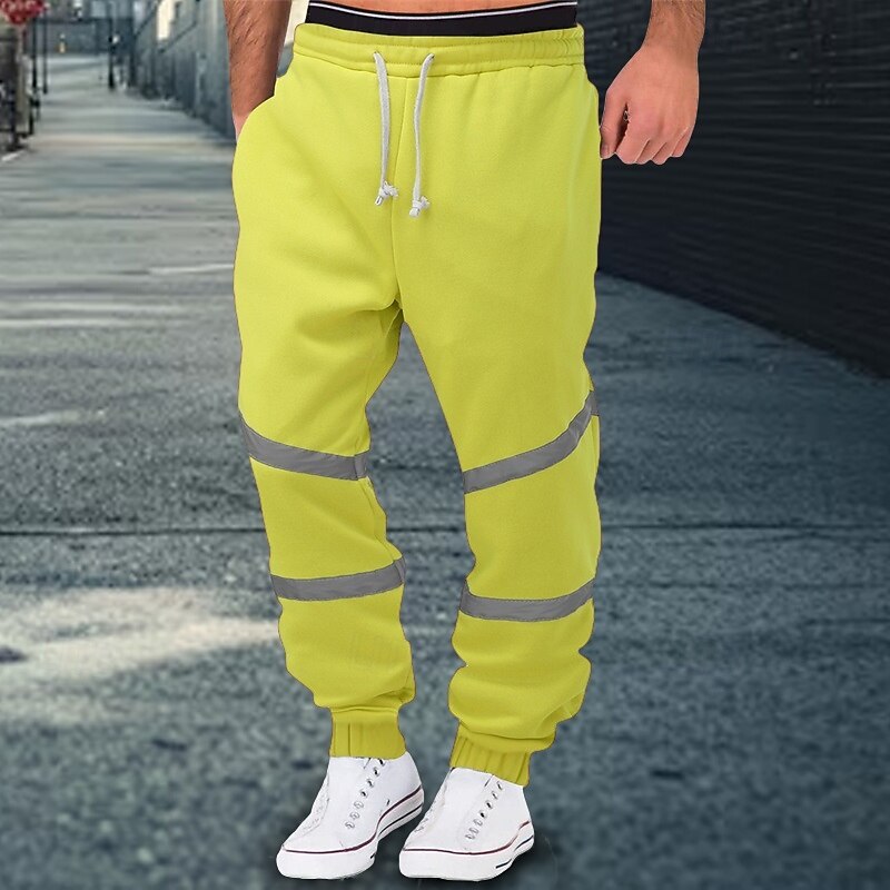 Men's Fleece Pants Sweatpants Joggers Trousers Casual Pants Drawstring Elastic Waist Reflective Strip Plain Comfort Warm Full Length Sports Outdoor Daily Nightclub Fashion Streetwear Black Yellow2