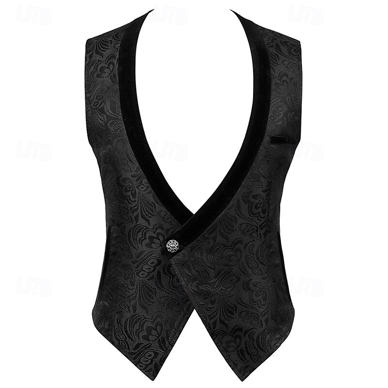 Victorian Medieval Renaissance Vest Prince Aristocrat Slim Fit Jacquard V Neck Fancy Dress Men's Viking Fantasy Royal Carnival Masquerade Performance Adults' Vest2