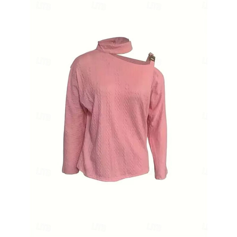 Women's Shirt Blouse Solid Color Daily Casual Long Sleeve High Neck Regular Tops Daily Patchwork Buttons Black White Pink Blue Fall Winter2