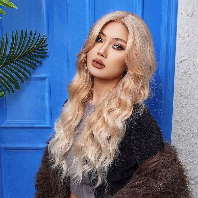 Synthetic Wig Uniforms Career Costumes Princess Curly Wavy Middle Part Layered Haircut Machine Made Wig 26 inch Gold Pink Synthetic Hair Women's Cosplay Party Fashion Pink2