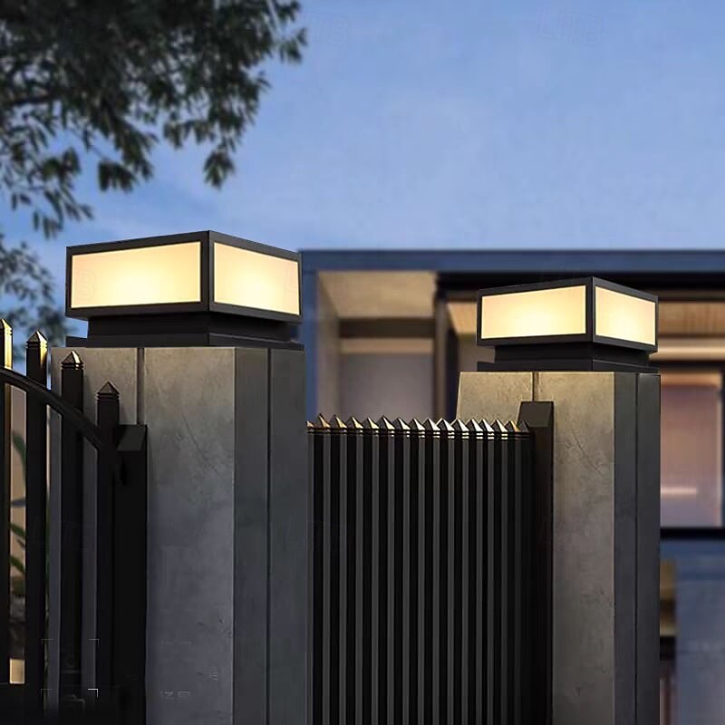 LED Outdoor Wall Light 30cm Traditional Black Square Column Lamps Metal Acrylic Retro Vintage Lawn Landscape Post Light 110-240V4