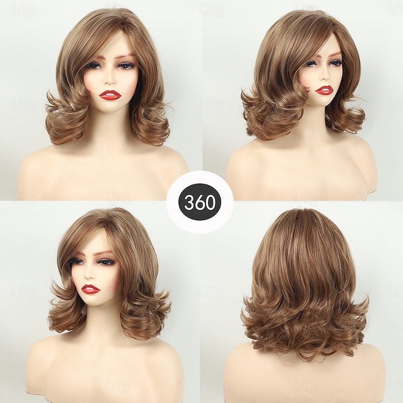 Curly Brown Wig Wavy Wig Layered Curly Wig for White Women Natural Wavy Women Synthetic Wig Ombre  Medium Length Wig3