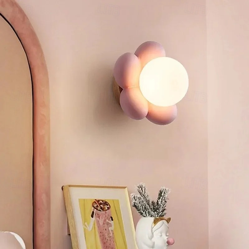 Pink Flower Shape Wall Light Background Resin Body Sconce Wall Lamp for Kid Girl Room Bedside Sofa 110V-240V 5W