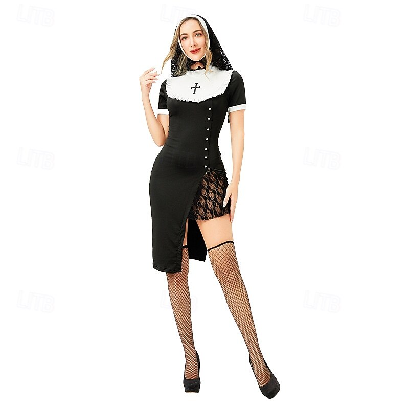 Nun Halloween Dress Headpiece Punk & Gothic Adults' Women's Carnival Party Easy Halloween Costumes Dress Up3