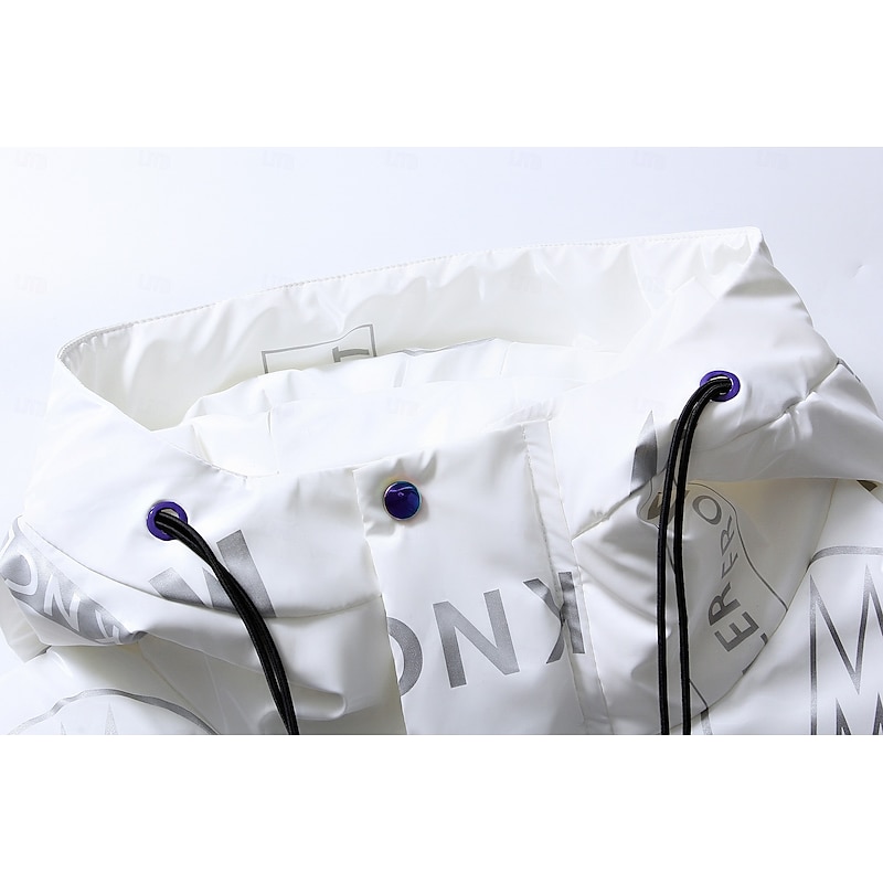 Men's Winter Coat Puffer Jacket Hoodie Jacket Imitation Silk Cotton Hoodie Outdoor Casual Daily Short Windproof Warm Fall & Winter Solid / Plain Color Silver Black White Puffer Jacket3