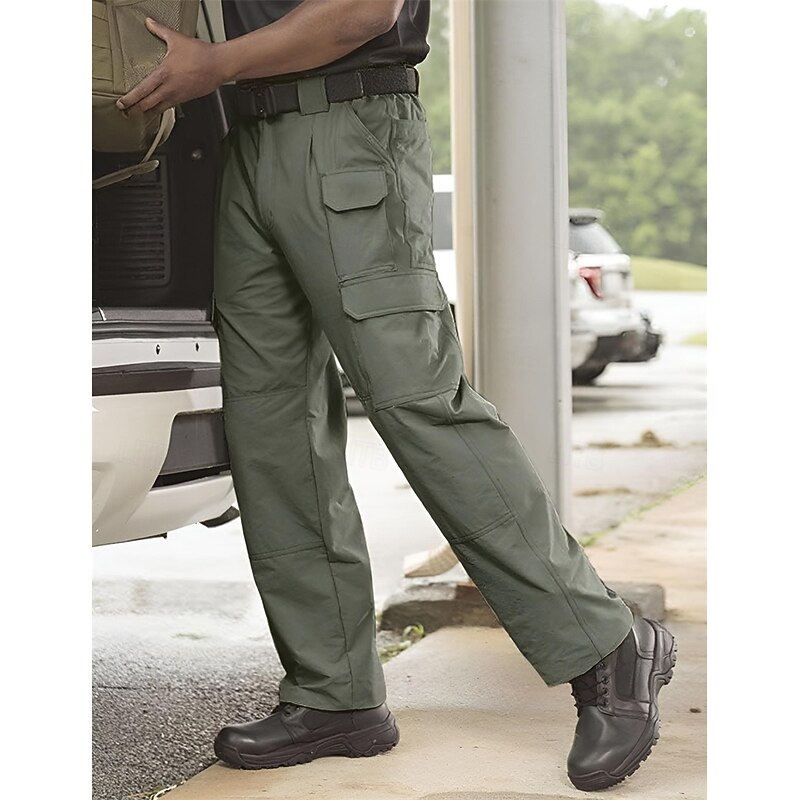 Men's Cargo Pants Tactical Pants Trousers Elastic Waist Multi Pocket Straight Leg Plain Comfort Soft Full Length Outdoor Daily Going out Fashion Streetwear Black Green