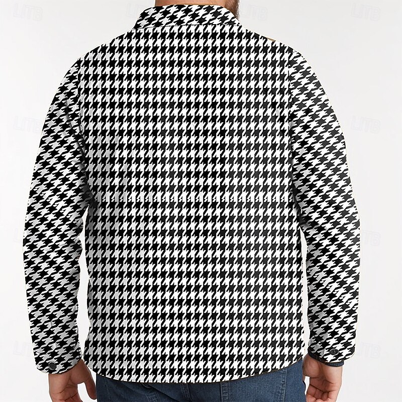Men's Plaid Geometric Pattern Cowboy Shirt Jacket Overshirt Long Sleeve Vintage Casual Daily Wear Going out Fall & Winter Collared Shirts Buttons 3D Print 2 Pockets Black-white2