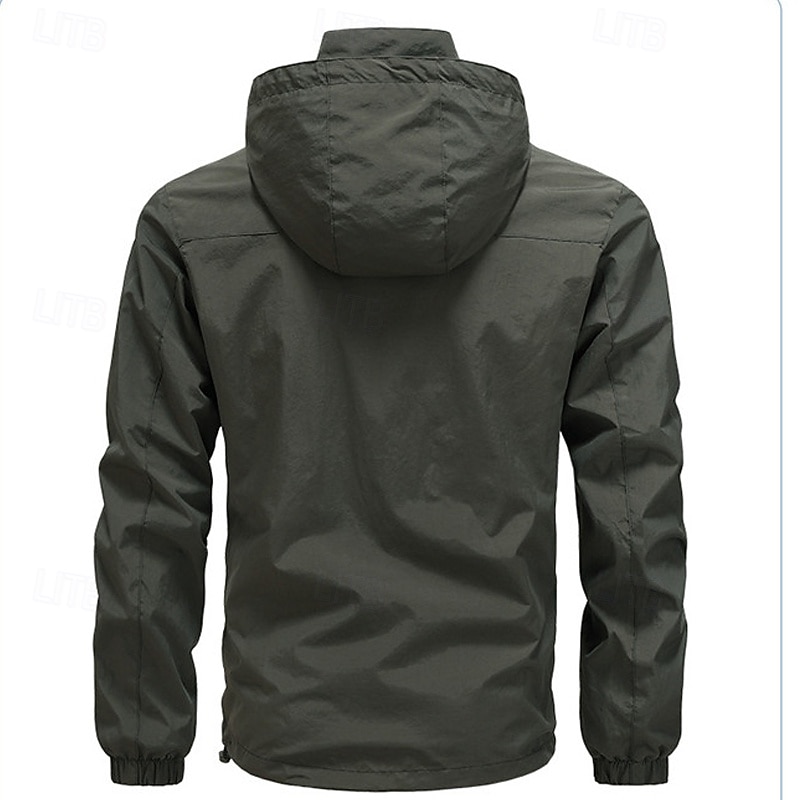 Men's Hiking Jacket Winter Outdoor Waterproof Windproof Front Zipper Lightweight Jacket Full Zip Camping / Hiking / Caving Black Army Green Khaki3