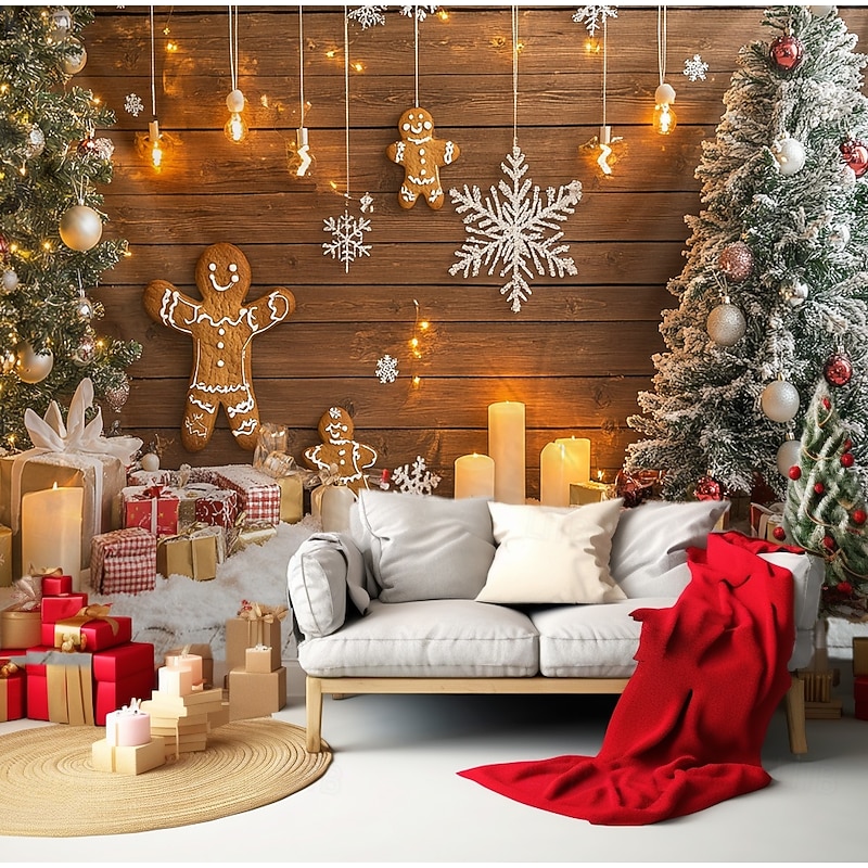 Christmas Decorations Shinning Lights Effect Hanging Tapestry Wall Art Large Tapestry Mural Decor Photograph Backdrop Blanket Curtain Home Bedroom Living Room Decoration3