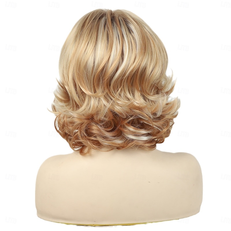 Short Blonde Curly Wigs for Women Fashion Auburn Wavy Wig Heat Resistant Synthetic Hair Wigs for Daily,Halloween,Party4
