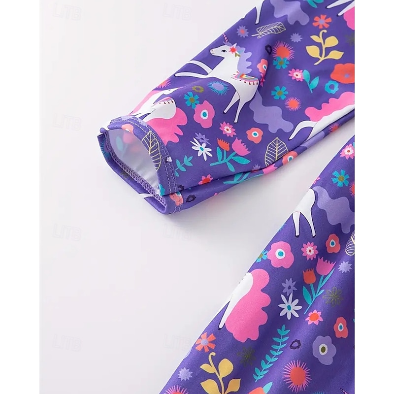 Girls' 3D Graphic Unicorn Dress Long Sleeve Summer Spring Vacation Daily Holiday Beautiful Sweet Kids 4-12 Years Casual Dress A Line Dress Knee-length Regular Fit4
