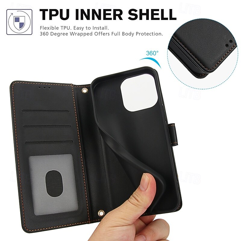 Phone Case For iPhone 16 15 14 Pro Max Plus 13 12 11 Pro Max Wallet Case Full Body Protective with Lanyard with Wrist Strap Retro TPU PU Leather3