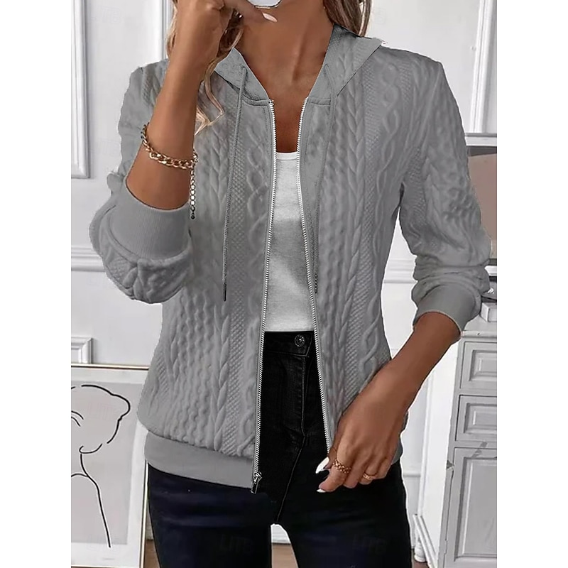 Women's Casual Jacket Textured Jackets Adjustable Solid Color Casual / Daily Stylish Regular Fit Outerwear Long Sleeve Spring Black S4