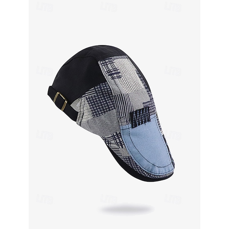 Men's Vintage Patchwork Flat Cap – Casual Cotton Newsboy Hat for Stylish Daily Wear2