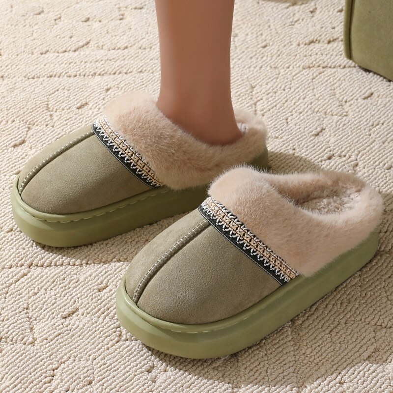 Furry Thick-Soled Slippers Autumn & Winter Cotton Outdoor Slippers with Warm Plush Interior Thick Plush Home Comfort4