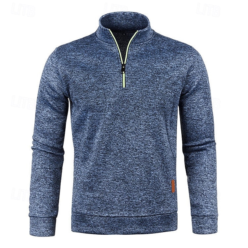 Men's Polo Shirt Quarter Zip Polo Sports & Outdoor Casual Daily Standing Collar Quarter Zip Long Sleeve Fashion Basic Solid Color Pocket Spring &  Fall Regular Fit Black Navy Blue Ocean Blue Orange3