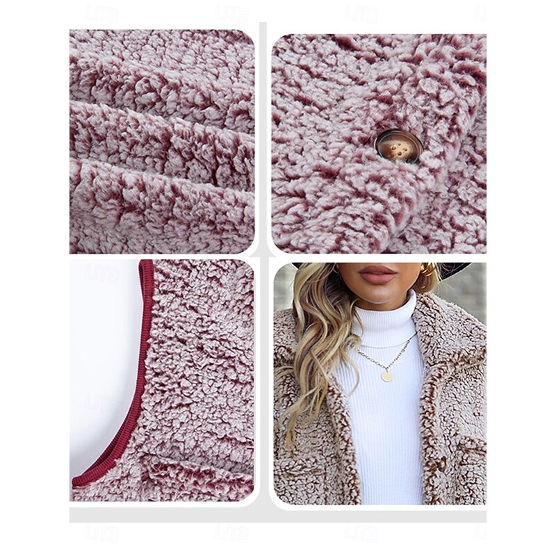 Women's Fleece Jacket Fleece Vest Teddy Coat Warm Breathable Pocket Fleece Lined Casual Plain Vacation Street Daily Wear Going out Single Breasted Regular Turndown Regular Fit Sleeveless Outerwear3