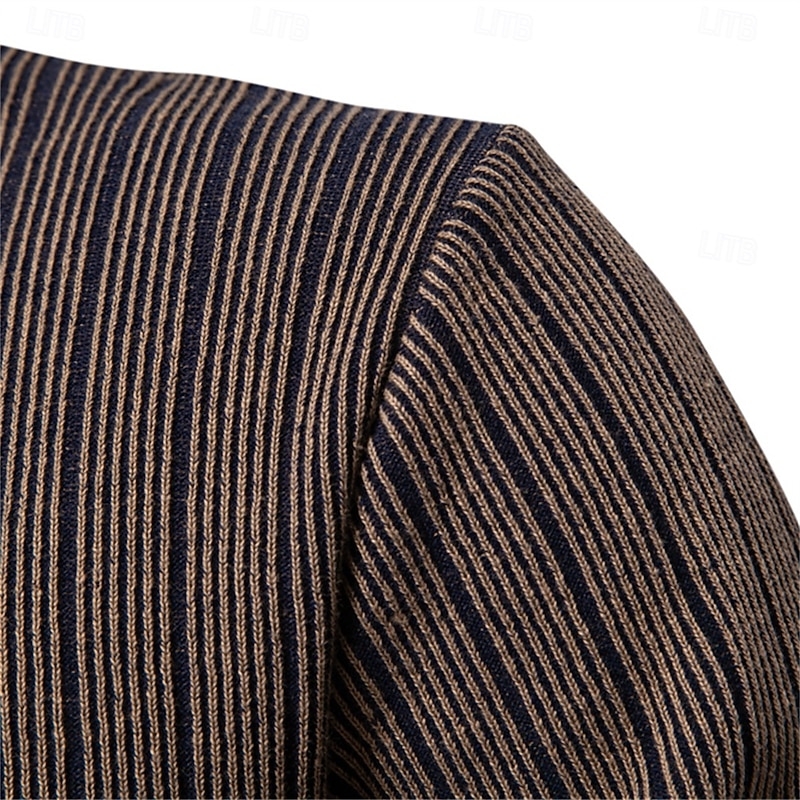 New Design Mens Mock Neck Cotton Pullover Sweaters Autumn Winter Warm Stripped Sweater for Men4