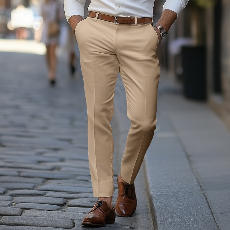 Men's Dress Pants Trousers Suit Pants Pocket Plain Comfort Soft Full Length Wedding Business Casual Fashion Streetwear Black White4