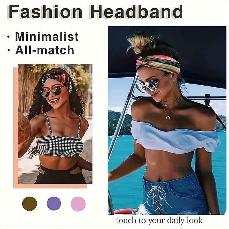 Boho Headband Set for Women Bohemian Style Soft Stretchy Bandana Hair Bands, Polyester Hand Wash Hair Accessories for Yoga, Sports, and Daily Wear3