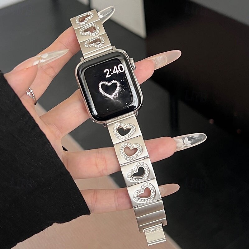 Solo Loop Compatible with Apple Watch band 38mm 40mm 41mm 42mm 44mm 45mm 49mm Women Glitter Bling Diamond Alloy Strap Replacement Wristband for iwatch Ultra 2 Series 9 8 7 SE 6 5 4 3 2 12