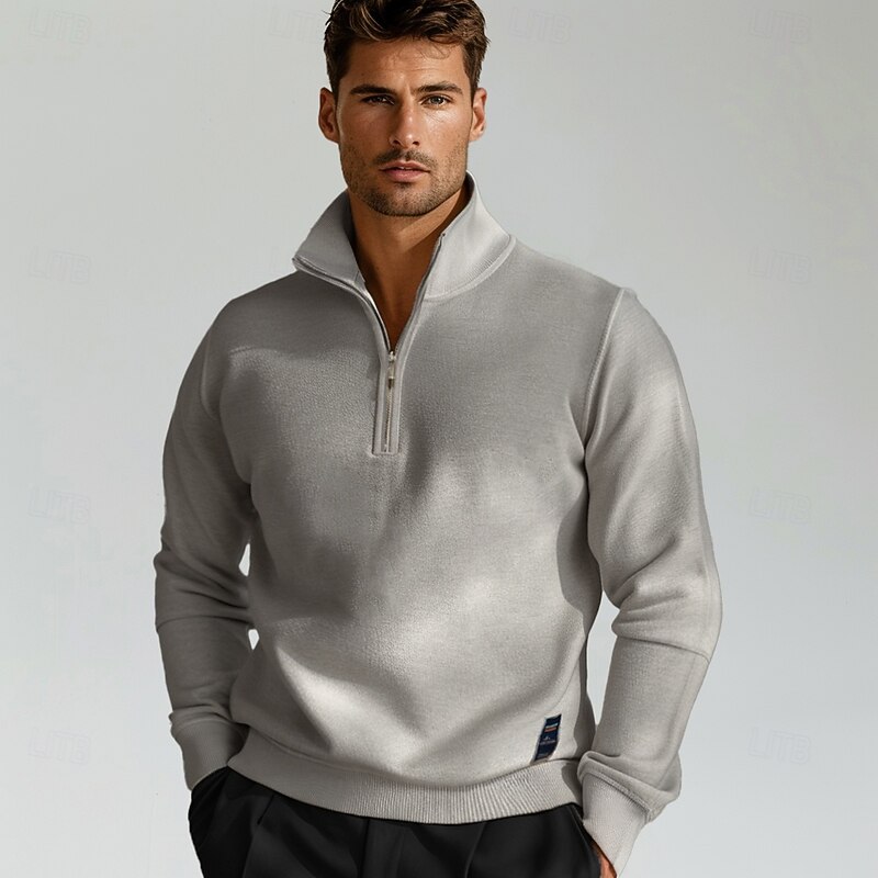 Men's Knit Solid Color Half Zip Knitwear Elegant Christmas Gifts Home Clothing Apparel Fall Winter Light Grey S M L
