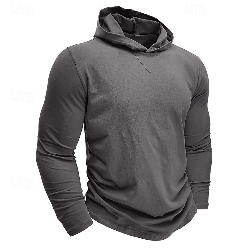 95% Cotton Men's T shirt Tee Hoodie Solid Color Hooded Normal Outdoor Home Long Sleeve Hooded Clothing Apparel Traditional / Vintage Tee4