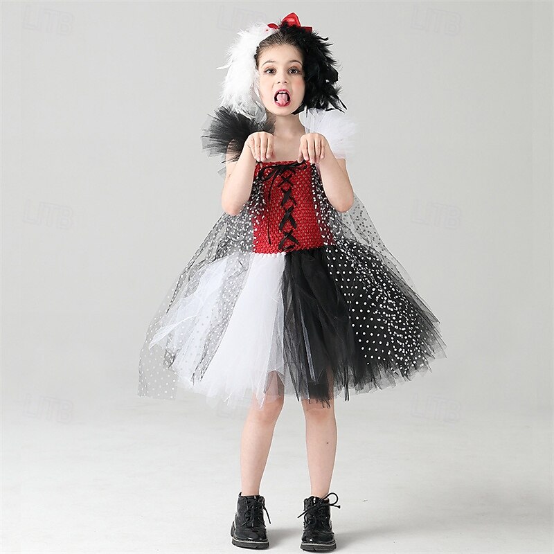 Girls' 3D Multi Color Dress Sleeveless Summer Spring Performance Party Gothic Halloween Custome Kids 4-12 Years A Line Dress Tulle Dress Knee-length Regular Fit