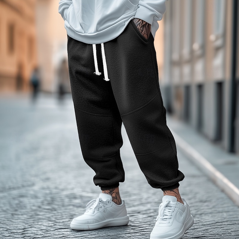 Men's Fleece Pants Sweatpants Joggers Trousers Casual Pants Drawstring Elastic Waist Pleats Plain Comfort Warm Full Length Outdoor Casual Daily Sports Fashion Black Yellow3