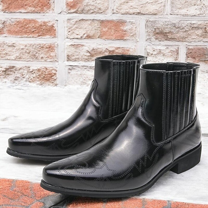 Men's Vintage Bronze Faux Leather Ankle Boots with Western Stitching, Stylish and Durable for Casual and Dressy Occasions2