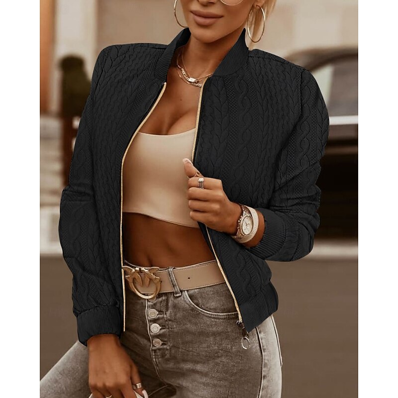 Women's Jacket Office Zipper Casual / Daily Vintage Outerwear Long Sleeve Spring Black S
