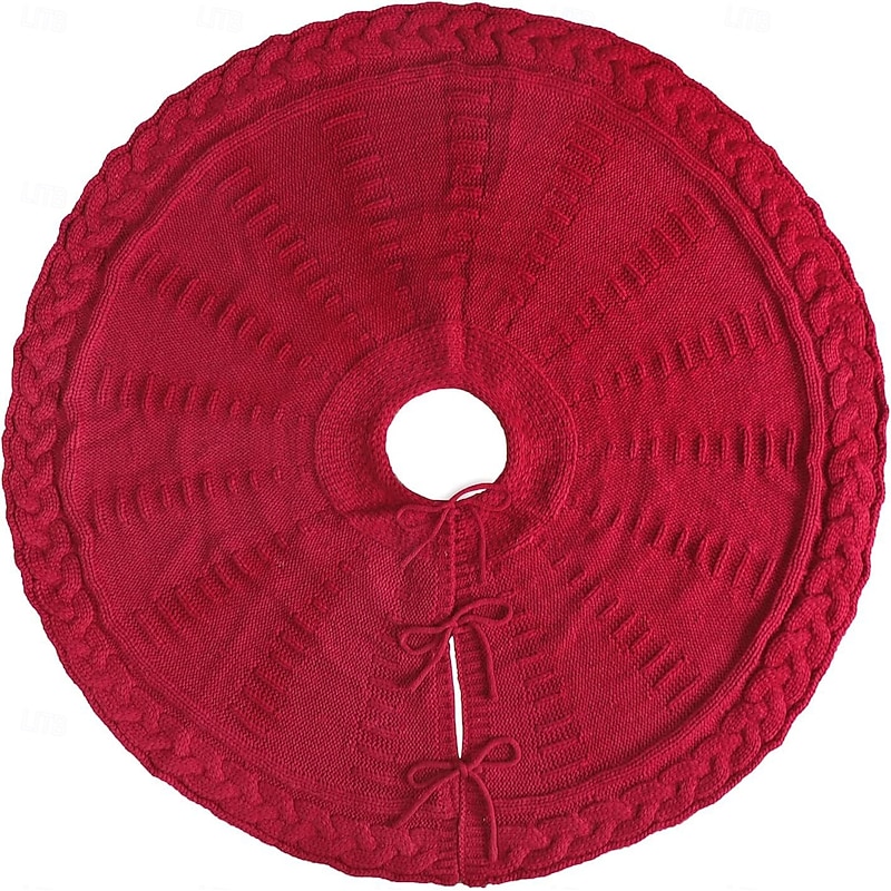 Christmas Tree Skirt Knitted Design,  Red/ White Xmas Decoration for Trees, Ideal Holiday Gift and Home Decor Accent4