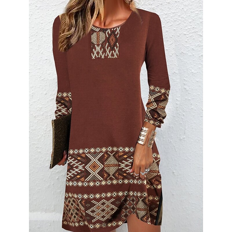 Women's Maxi Dress Sweatshirt Dress Winter Dress Corset Dress Sheath Dress Elegant Stylish Vacation Party Street Regular Fit Floral Long Sleeve Crew Neck Brown Summer Fall Winter